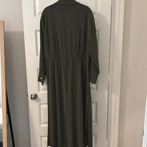 Vince Olive Green Tie-Front Maxi Dress SZ XL v-neck luxurious designer NWT - Picture 2 of 15